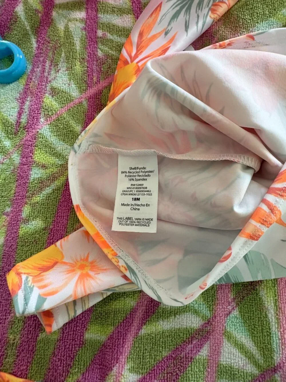 Wonder Nation Tropical Green & Orange Hibiscus Toddler Rash Guard Set Size 18 Mo